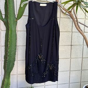 Johnny Was beaded black silk crepe dress.